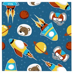 Seamless-pattern-vector-with-spacecraft-funny-animals-astronaut Wooden Puzzle Square by Jancukart