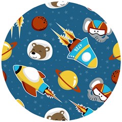 Seamless-pattern-vector-with-spacecraft-funny-animals-astronaut Wooden Puzzle Round