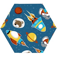 Seamless-pattern-vector-with-spacecraft-funny-animals-astronaut Wooden Puzzle Hexagon