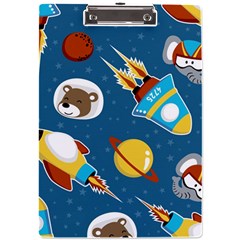 Seamless-pattern-vector-with-spacecraft-funny-animals-astronaut A4 Clipboard