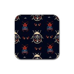 Floral-bugs-seamless-pattern Rubber Coaster (square)