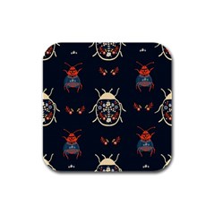 Floral-bugs-seamless-pattern Rubber Square Coaster (4 Pack) by Jancukart