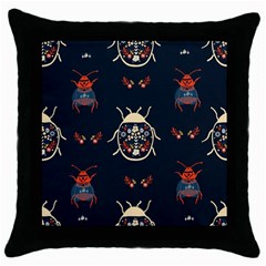 Floral-bugs-seamless-pattern Throw Pillow Case (black)