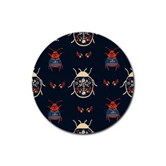 Floral-bugs-seamless-pattern Rubber Round Coaster (4 Pack)