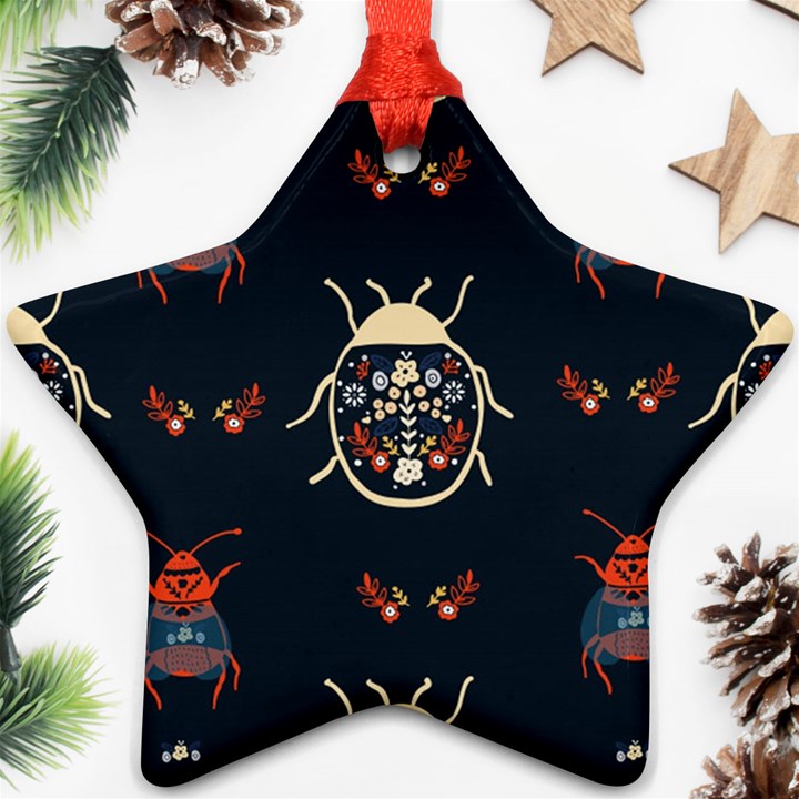 Floral-bugs-seamless-pattern Star Ornament (Two Sides)