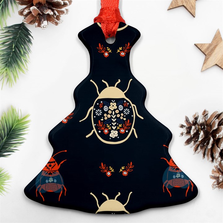 Floral-bugs-seamless-pattern Christmas Tree Ornament (Two Sides)