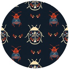 Floral-bugs-seamless-pattern Wooden Puzzle Round by Jancukart