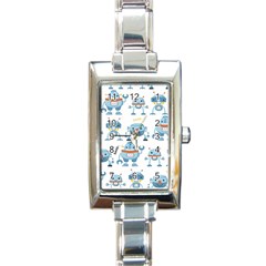 Seamless Pattern With Funny Robot Cartoon Rectangle Italian Charm Watch