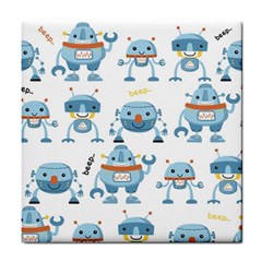 Seamless Pattern With Funny Robot Cartoon Tile Coaster by Jancukart