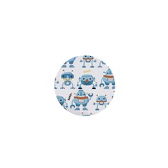 Seamless Pattern With Funny Robot Cartoon 1  Mini Buttons