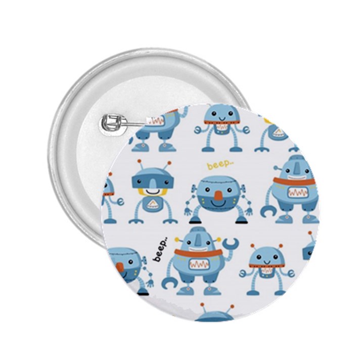 Seamless pattern with funny robot cartoon 2.25  Buttons