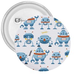 Seamless Pattern With Funny Robot Cartoon 3  Buttons