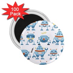 Seamless Pattern With Funny Robot Cartoon 2 25  Magnets (100 Pack)  by Jancukart