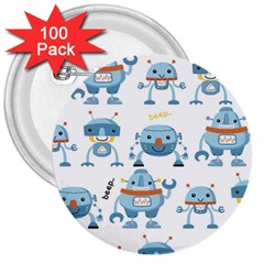 Seamless Pattern With Funny Robot Cartoon 3  Buttons (100 Pack) 