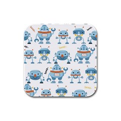 Seamless Pattern With Funny Robot Cartoon Rubber Square Coaster (4 Pack)