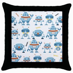 Seamless Pattern With Funny Robot Cartoon Throw Pillow Case (black)