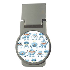 Seamless Pattern With Funny Robot Cartoon Money Clips (round) 