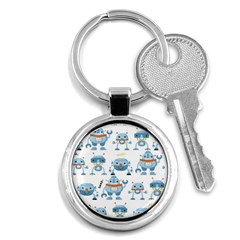 Seamless Pattern With Funny Robot Cartoon Key Chain (round)