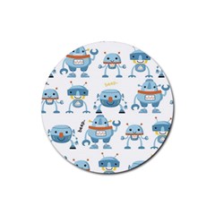 Seamless Pattern With Funny Robot Cartoon Rubber Coaster (round)