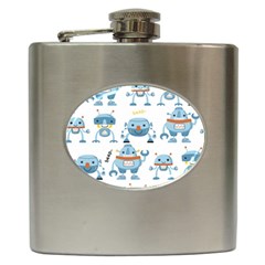 Seamless Pattern With Funny Robot Cartoon Hip Flask (6 Oz) by Jancukart