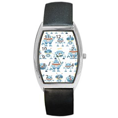 Seamless Pattern With Funny Robot Cartoon Barrel Style Metal Watch by Jancukart