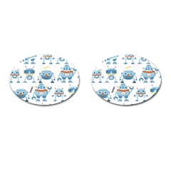 Seamless Pattern With Funny Robot Cartoon Cufflinks (oval)