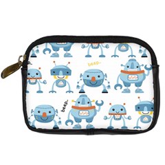 Seamless Pattern With Funny Robot Cartoon Digital Camera Leather Case