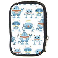 Seamless Pattern With Funny Robot Cartoon Compact Camera Leather Case by Jancukart