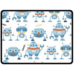 Seamless Pattern With Funny Robot Cartoon Fleece Blanket (large)  by Jancukart