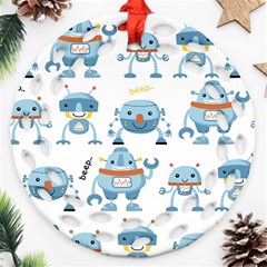 Seamless Pattern With Funny Robot Cartoon Ornament (round Filigree)