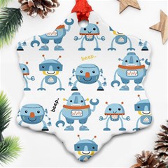 Seamless Pattern With Funny Robot Cartoon Ornament (snowflake)