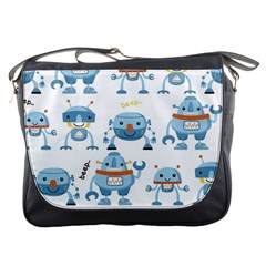 Seamless Pattern With Funny Robot Cartoon Messenger Bag by Jancukart