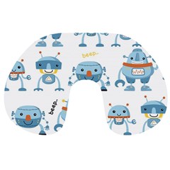 Seamless Pattern With Funny Robot Cartoon Travel Neck Pillow