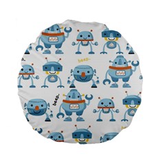 Seamless Pattern With Funny Robot Cartoon Standard 15  Premium Flano Round Cushions