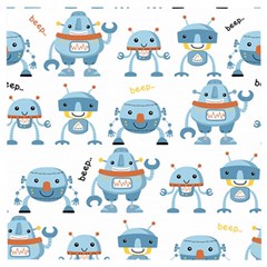 Seamless Pattern With Funny Robot Cartoon Wooden Puzzle Square