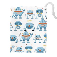 Seamless Pattern With Funny Robot Cartoon Drawstring Pouch (5xl) by Jancukart