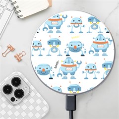 Seamless Pattern With Funny Robot Cartoon Wireless Charger