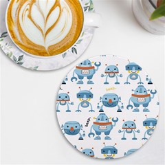 Seamless Pattern With Funny Robot Cartoon Uv Print Round Tile Coaster by Jancukart