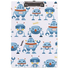 Seamless Pattern With Funny Robot Cartoon A4 Clipboard by Jancukart