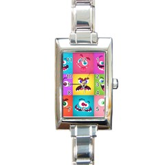 Monsters Emotions Scary Faces Masks With Mouth Eyes Aliens Monsters Emoticon Set Rectangle Italian Charm Watch