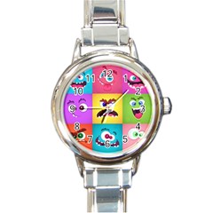 Monsters Emotions Scary Faces Masks With Mouth Eyes Aliens Monsters Emoticon Set Round Italian Charm Watch