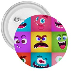 Monsters Emotions Scary Faces Masks With Mouth Eyes Aliens Monsters Emoticon Set 3  Buttons by Jancukart