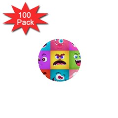 Monsters Emotions Scary Faces Masks With Mouth Eyes Aliens Monsters Emoticon Set 1  Mini Magnets (100 Pack)  by Jancukart