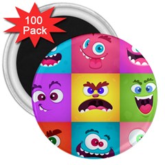 Monsters Emotions Scary Faces Masks With Mouth Eyes Aliens Monsters Emoticon Set 3  Magnets (100 Pack) by Jancukart