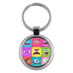 Monsters Emotions Scary Faces Masks With Mouth Eyes Aliens Monsters Emoticon Set Key Chain (round)