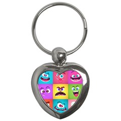 Monsters Emotions Scary Faces Masks With Mouth Eyes Aliens Monsters Emoticon Set Key Chain (heart) by Jancukart