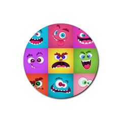 Monsters Emotions Scary Faces Masks With Mouth Eyes Aliens Monsters Emoticon Set Rubber Round Coaster (4 Pack)