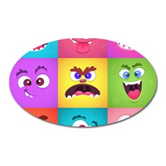 Monsters Emotions Scary Faces Masks With Mouth Eyes Aliens Monsters Emoticon Set Oval Magnet by Jancukart