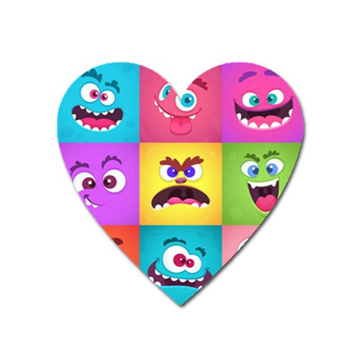 Monsters Emotions Scary Faces Masks With Mouth Eyes Aliens Monsters Emoticon Set Heart Magnet