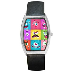 Monsters Emotions Scary Faces Masks With Mouth Eyes Aliens Monsters Emoticon Set Barrel Style Metal Watch